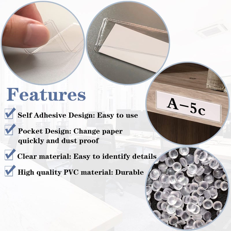 ELEMGULY Self Adhesive Label Holders, ELEMGULY 104 Pack Adhesive Shelf Tag Shelf Label Holder Clear Pocket Holder with Paper for Supermarket, Bookshelf, Kitchen (2 x 1 Inch) - Image 4